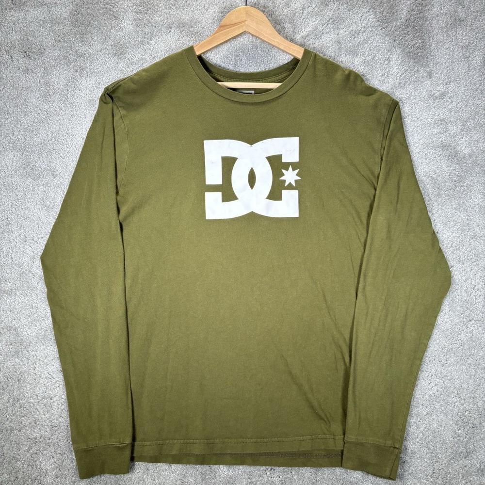 Vintage DC Shoes Shirt Mens L Green Cotton Graphic Long Sleeve Skater Y2K